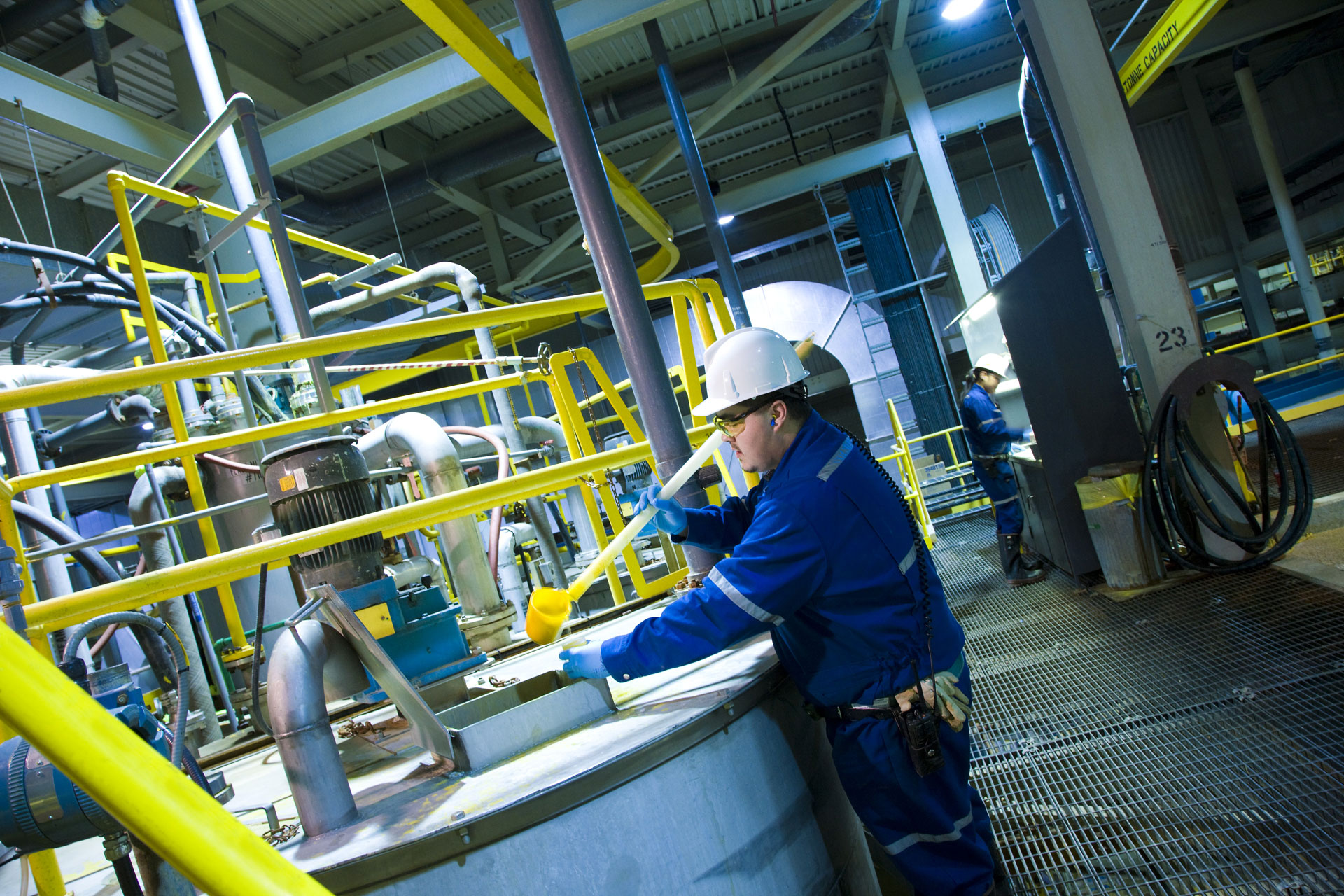 Interior of McClean Lake mill, uranium solution sampling protocol, Canada. 